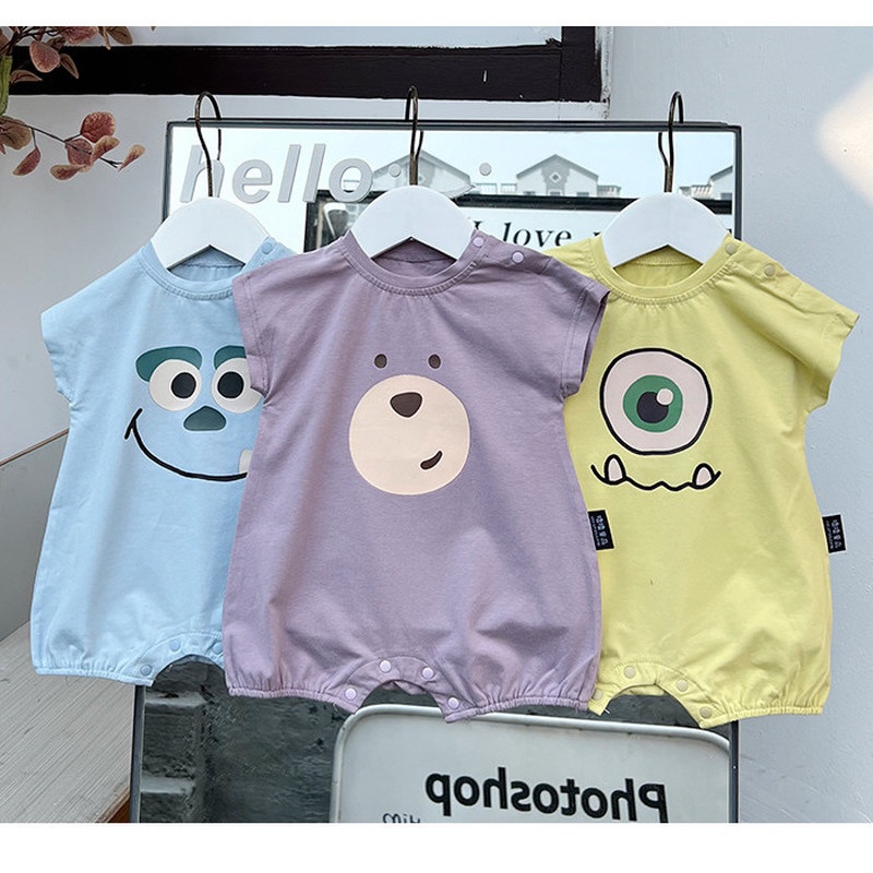 Bộ Áo Liền Quần Vải Cotton Tay Ngắn In Hoạt Hình Dành Cho Bé Sơ Sinh