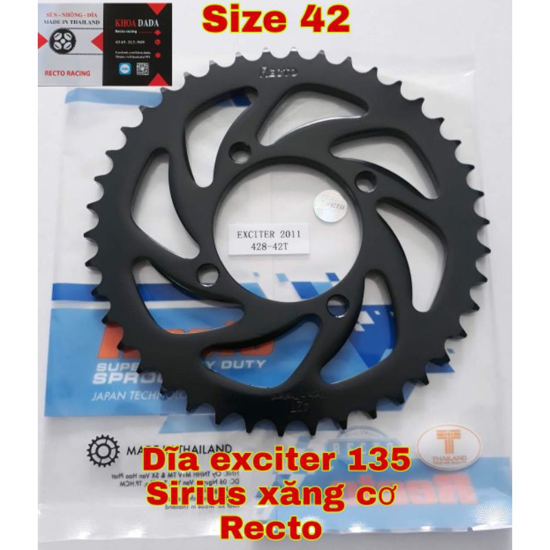 Dĩa Exciter 135/Sirius xăng cơ Recto, size 42 răng, thái lan | Shopee ...