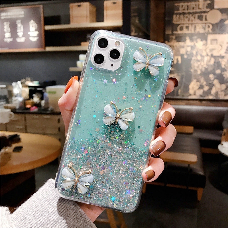 OPPO A52 A92 A92S Reno 3 Pro A3S A5S A12 A7 A37 A37F A39 A57 A71 A83 F1S F1 F3 Plus F5 Youth F7 F9 F11 Pro Glitter Starry Three Diamond ButterfliesCase