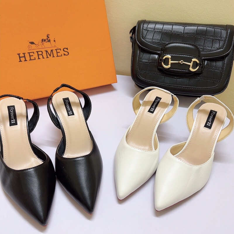 Giày sandal nữ công sở bít mũi chun sau gót nhọn 5p da lì trơn dễ đi