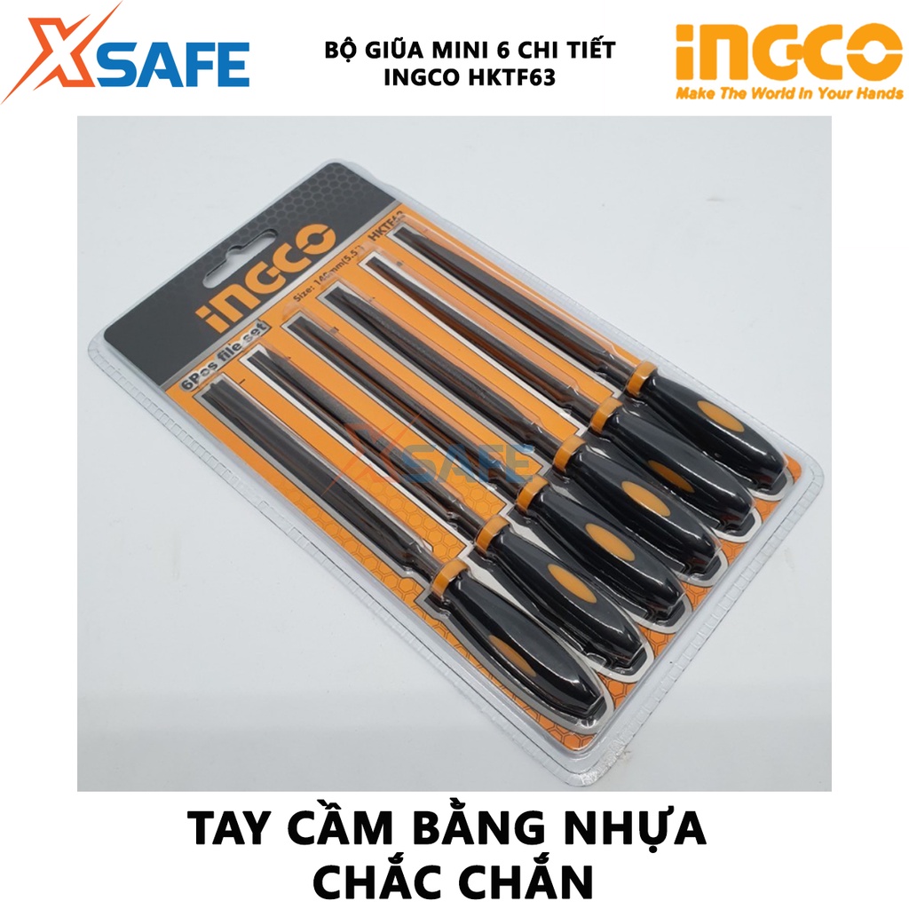 Bộ giũa mini INGCO HKTF63 6 chi tiết Bộ 6 giũa sắt kích thước 4&quot;(140mm) đường kinh 3mm chất liệu cao cấp
