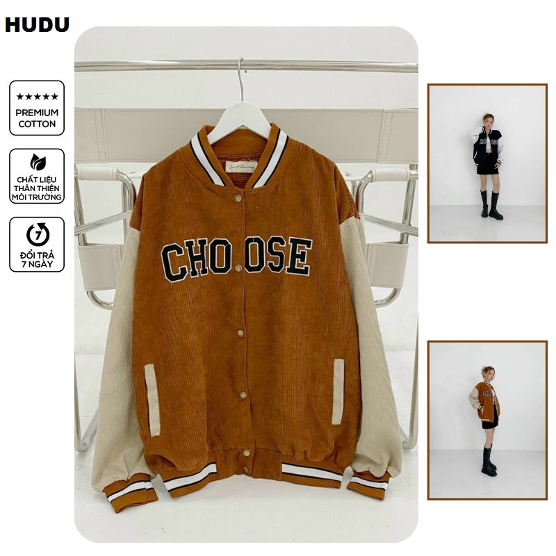 ÁO KHOÁC BOMBER NHUNG TĂM 2 LỚP CHỮ THÊU TAY PHỐI MÀU , ÁO KHOÁC BOMBER BÓNG CHÀY NHUNG GÂN CHOOSE