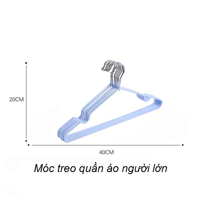 Móc treo quần áo inox bọc nhựa chống trơn, kích thước người lớn, trẻ em - Set 10 chiếc