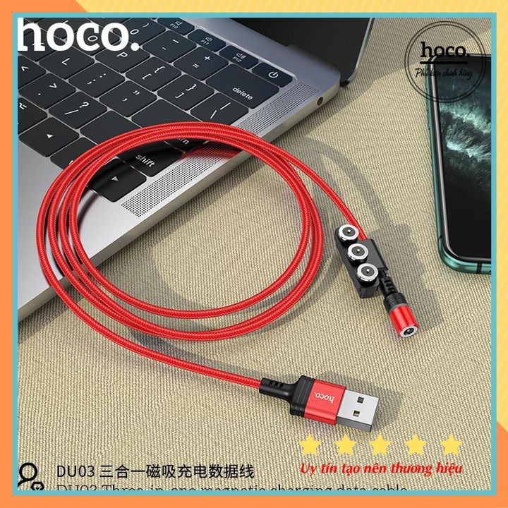 Cáp Sạc Nam Châm Thay 3 Đầu Lightning/Micro/Type-C Hoco DU03 - Hàng Chính Hãng - BH 12 Tháng