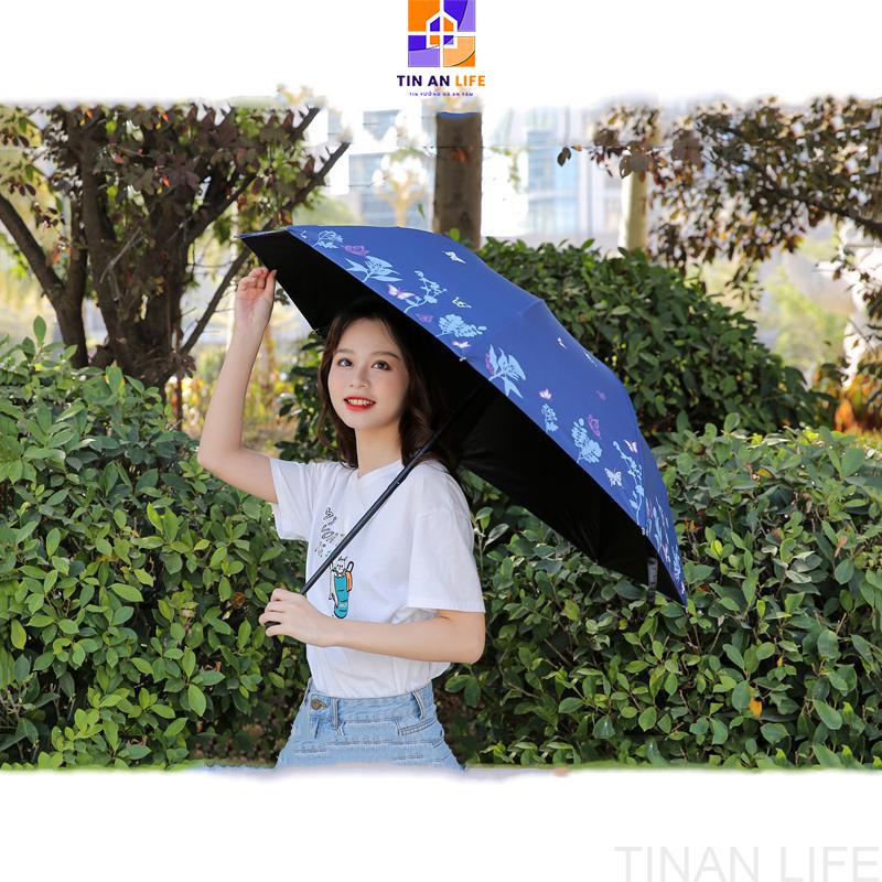 Ô Dù Đi Mưa Đi Nắng Gấp Gọn, Họa Tiết Đàn Bướm, Chống UV