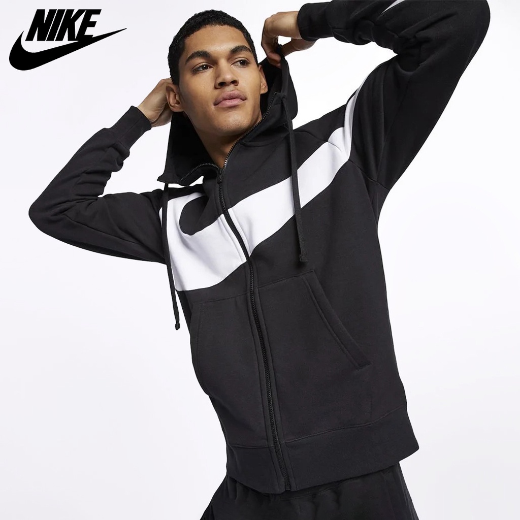 NIKE - Áo khoác nỉ thể thao nam nữ Nike Sportswear HBR Big Swoosh Jacket chính hãng - Đen x Trắng