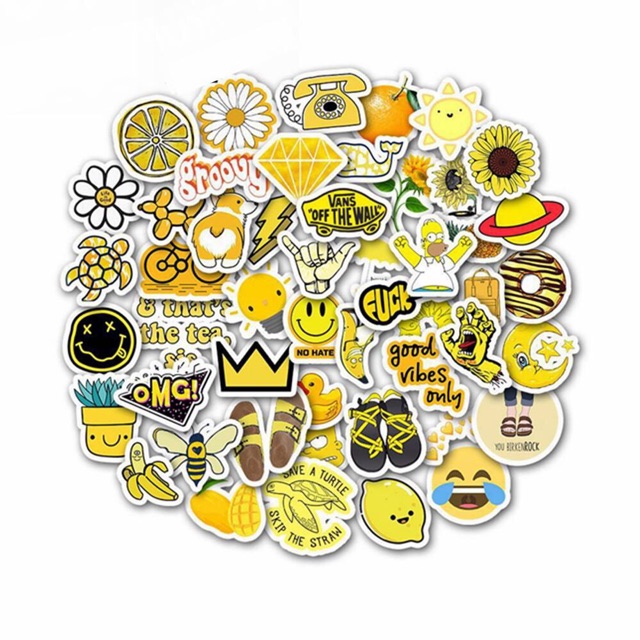 Set 30-50 sticker màu vàng ép lụa / hình dán chủ đề màu vàng nhiều mẫu