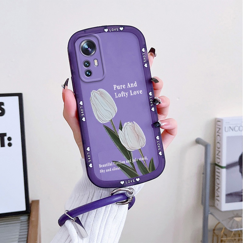 Ốp Điện Thoại Silicon Mềm Trong Suốt In Hình Hoa Tulip Kèm Dây Đeo Cho Xiaomi 12T Pro / 11T Pro / Mi 11 lite 5G NE