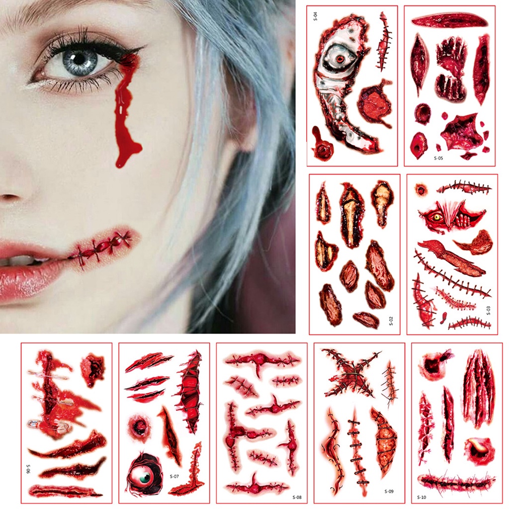 Set 10 Tấm Hình Xăm Dán Tạm Thời Bằng Giấy Chống Nước Thân Thiện Với Da Họa Tiết Halloween Dành Cho Nam