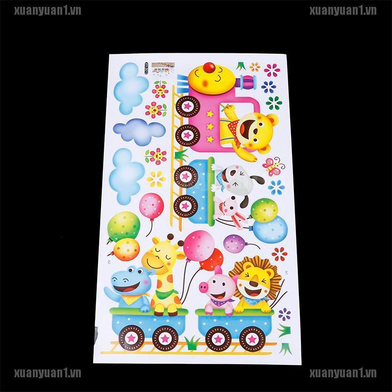 [XUANYUAN1] Sticker Dán Tường Phòng Bé Hình Tàu Lửa Động Vật DIY