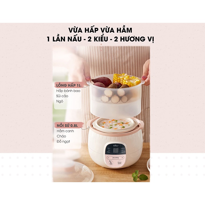 Nồi nấu cháo chậm ninh hầm cách thuỷ cho bé Chính Hãng Bear B08C1 Nồi nấu hấp ninh hầm thố sứ chưng yến