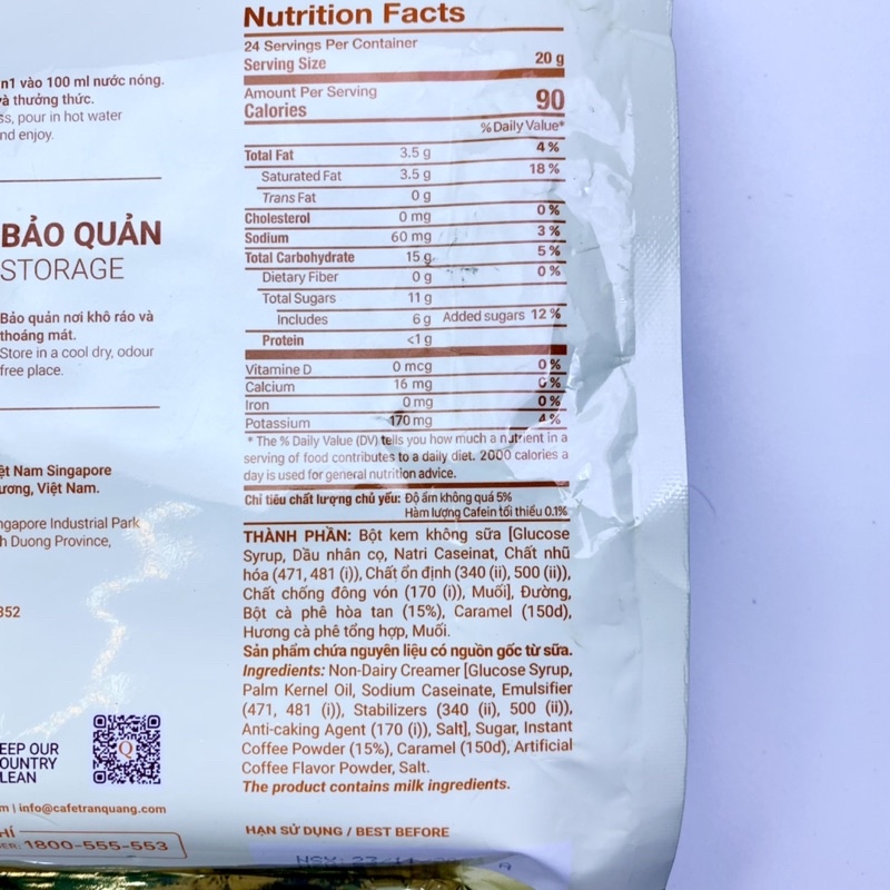 Cà phê hòa tan Arabica Trần Quang 500g (Bịch 24 góix20g) | BigBuy360 - bigbuy360.vn