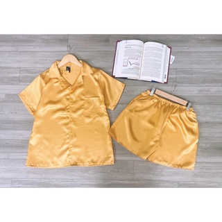 Bộ Pijama đùi lụa phi bóng freesize<60kg