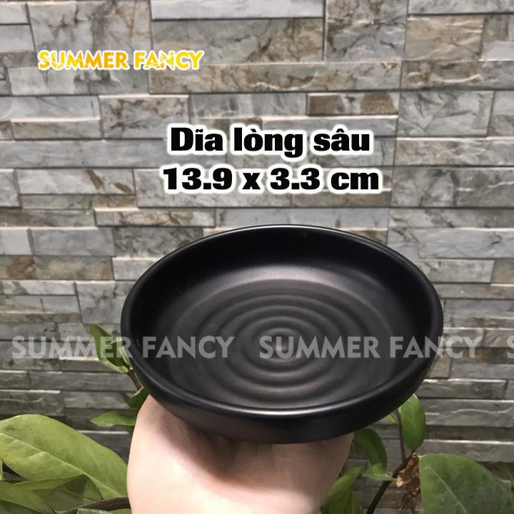 Dĩa tròn 13.9 x 3.3 cm gân sâu nhám đen nhựa Melamine - SF-DGS06 N