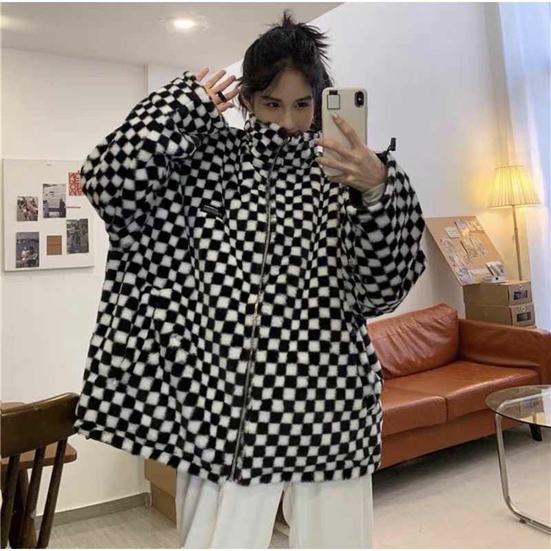 ÁO KHOÁC DA 2 MẶT KẺ CARO