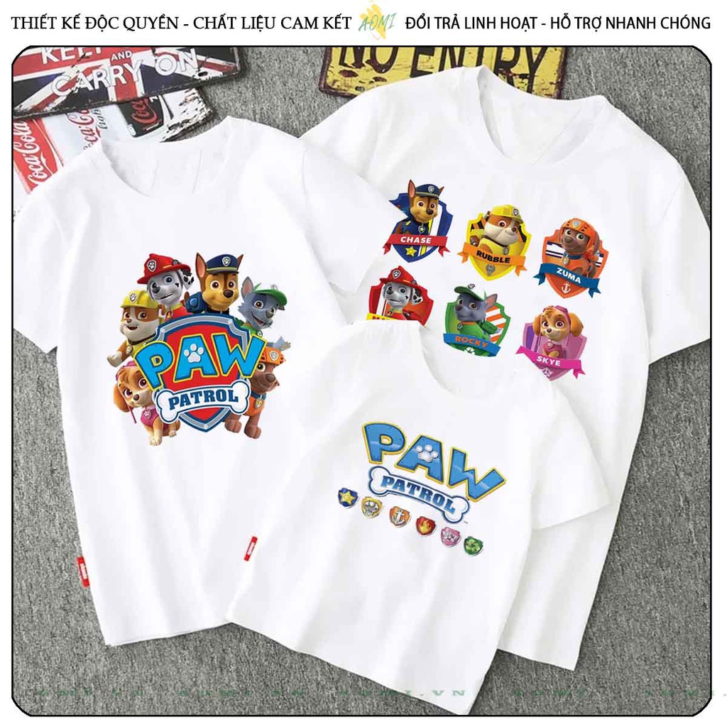 ÁO THUN UNISEX đội chó cứu hộ PHÔNG TRẮNG TAY NGẮN NAM NỮ GIA ĐÌNH CẶP ĐÔI SIZE TRẺ EM BÉ TRAI GÁI AOMIVN