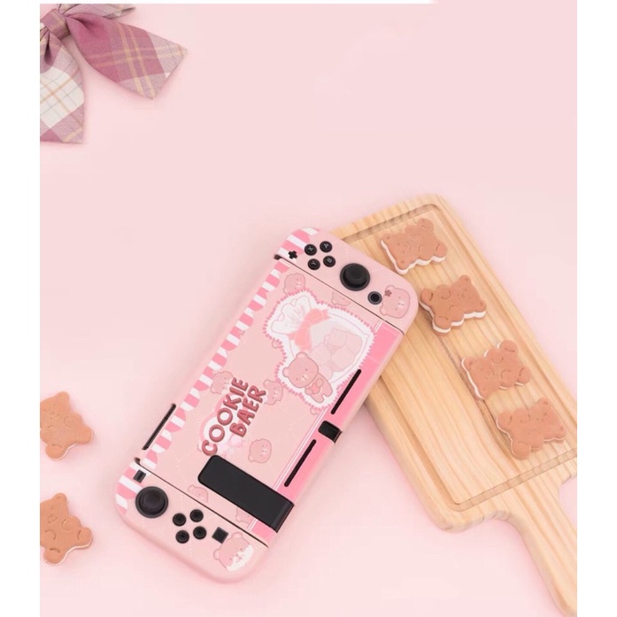 Bộ ốp lưng và case Joy-Con chủ đề Cookie Bear chất liệu TPU cao cấp hãng Geekshare cho máy Nintendo Switch v1,v2