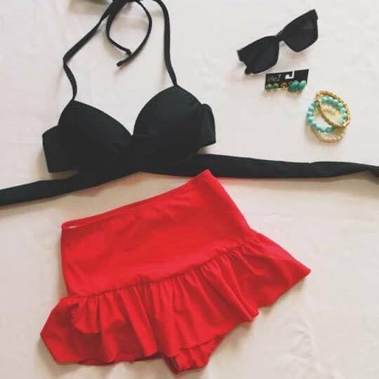 Bikini, 2 mảnh áo gọng chéo eo nâng ngực mix váy