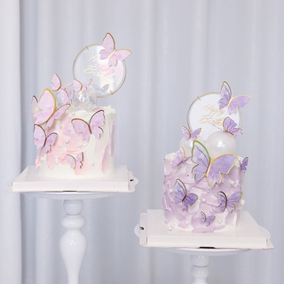 <24h Lô hàng> W&G Set Phụ Kiện Trang Trí Bánh Sinh Nhật Hình Bướm Bằng Sắt Acrylic
