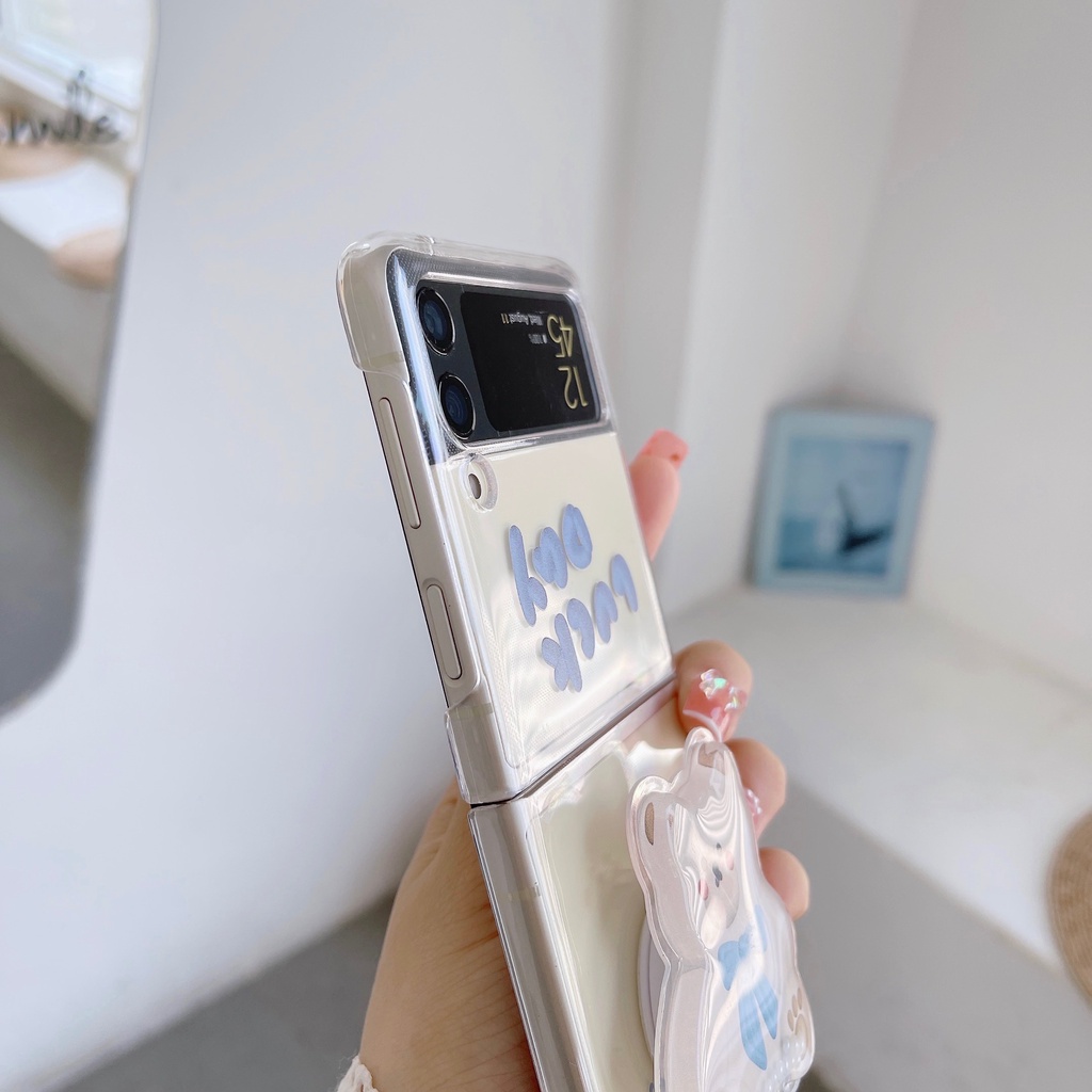Ốp Điện Thoại Bằng PC Cứng Chống Sốc Có Vòng Tay In Hoạt Hình Trái Tim Cho Samsung Galaxy Z Flip 3 5G