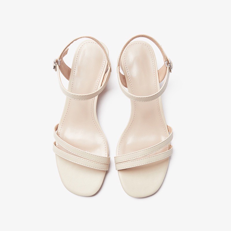 Giày sandal cao gót tròn 3p 2 quai mảnh ngang TT