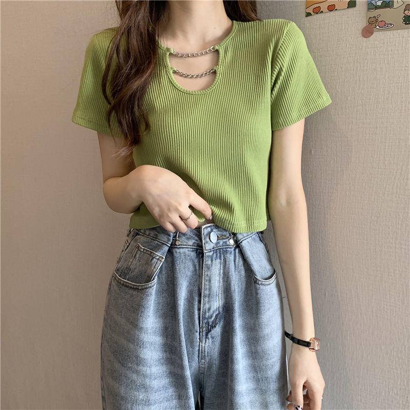 Áo Thun Ngắn Tay Eo Cao Thời Trang Mùa Hè Hàn Quốc Dành Cho Nữ
