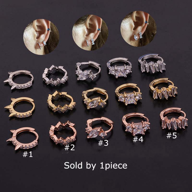 Khuyên tai hình tròn đính đá zircon 8mm