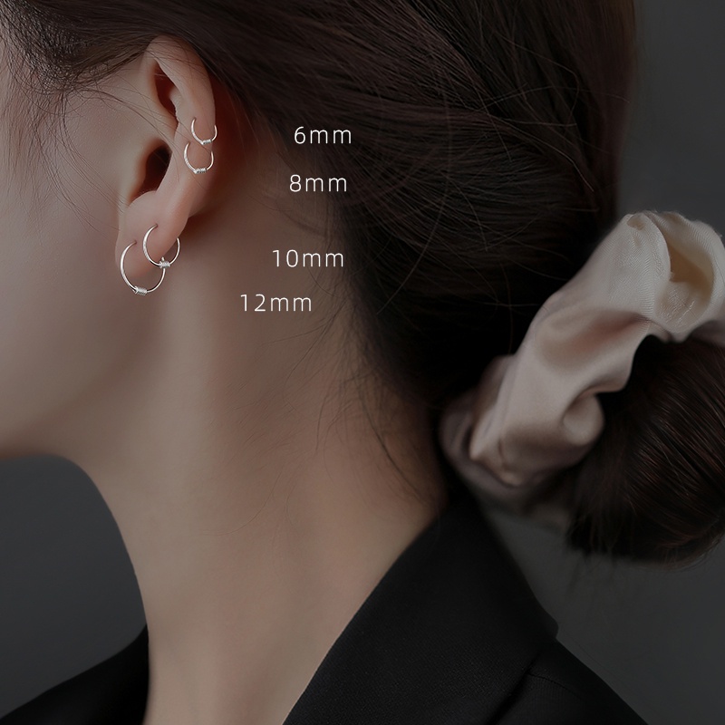 Khuyên Tai Bạc Khuyên Tai Tròn Bộ Khuyên Tai Tròn Nhỏ Màu Bạc Đơn Giản Cho Nữ