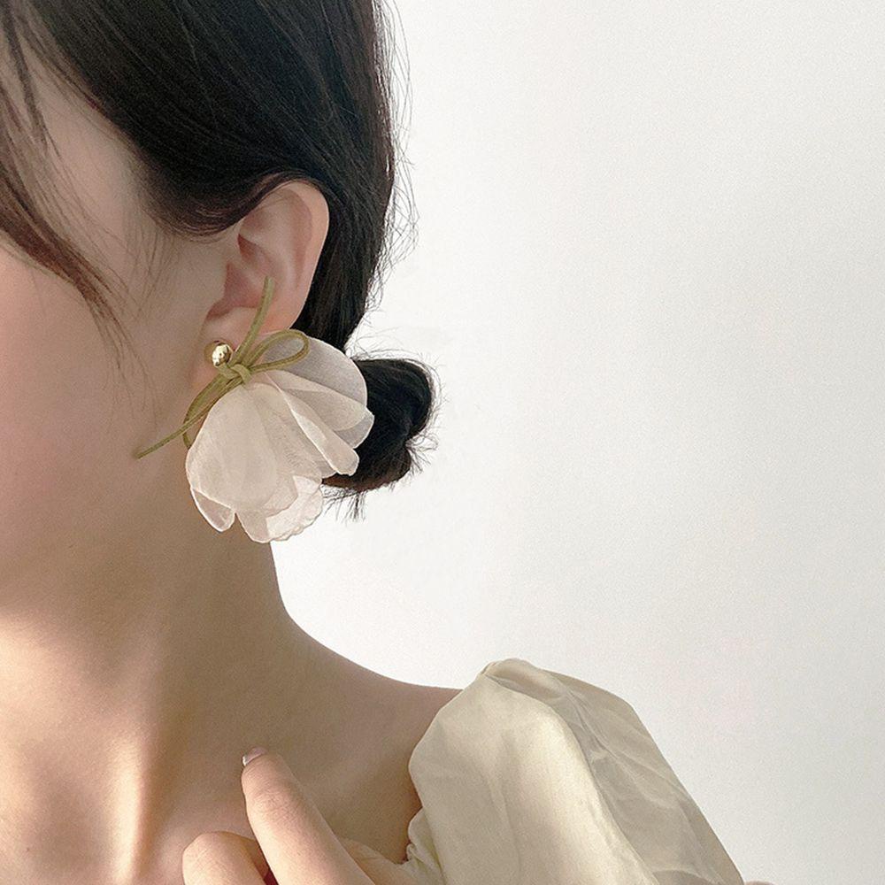 Bông Tai Hình Cánh Hoa Đính Nơ Phong Cách Hàn Quốc Dành Cho Nữ