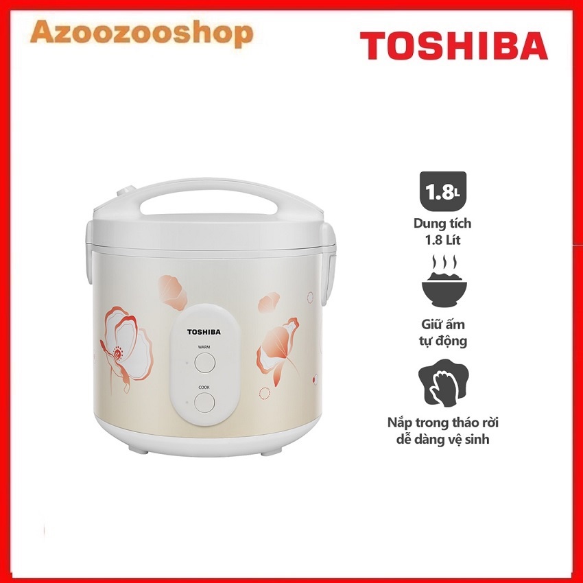 Nồi Cơm Điện Nắp Gài Toshiba RC-18JE2VN(O) -1.8L - Lòng Nồi Dày 1mm, Tự Động Giữ Ấm- Hàng Chính Hãng, Bảo Hành 12 Tháng