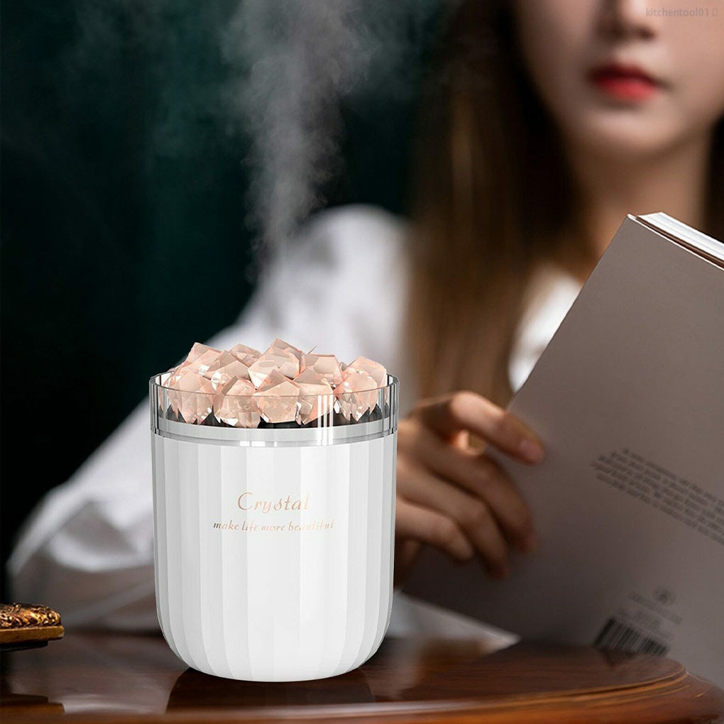 Máy tạo ẩm đèn LED phun sương tạo ẩm từ tinh thể muối khuếch tán hương thơm màu trắng thiết kế nhỏ gọn cho nhà bếp 01