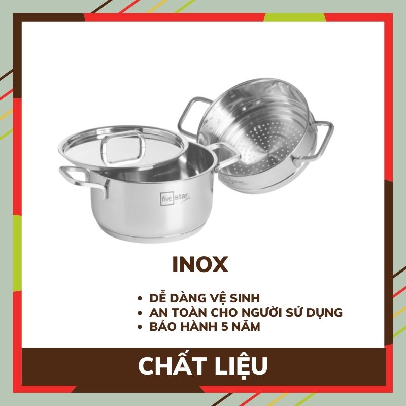 Nồi hấp 2 tầng inox 304 fivestar BEHOMEMALL bộ nồi xửng hấp cao cấp