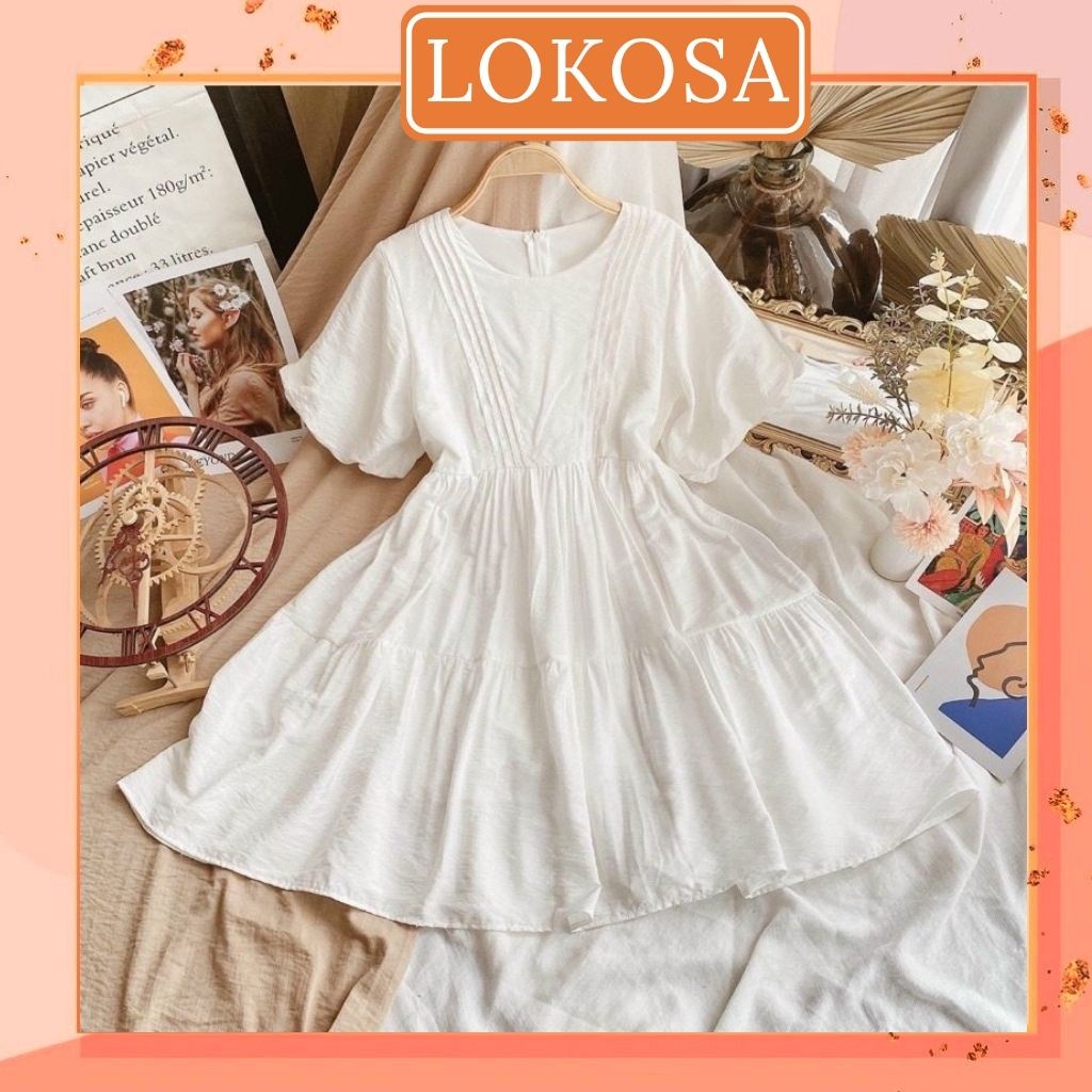 Đầm Babydoll Trắng LOKOSA Váy dự tiệc đi chơi Phồng Dáng Xòe Dài tay bồng Phong Cách Công Chúa Tiểu Thư VD075 | BigBuy360 - bigbuy360.vn