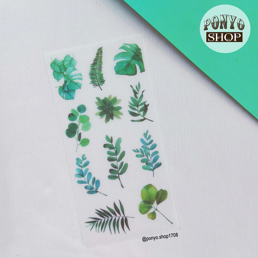 Bộ 3 sticker phong cách Watercolor - Chủ đề Green leaves