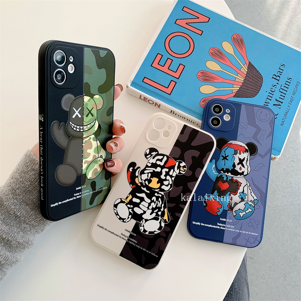 Ốp điện thoại họa tiết gấu bạo lực sọc rằn ri thích hợp cho iPhone 13 mini 13 12 11Promax Xs Max 7Plus 8Plus