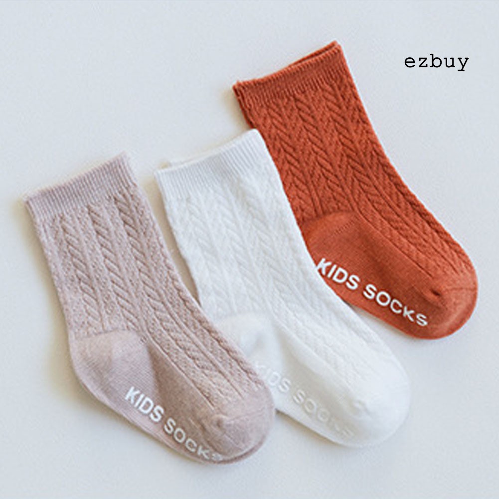 Bộ 3 Đôi Tất Bằng Cotton Màu Trơn Thoáng Khí Chống Trượt Cho Bé