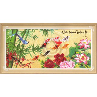 Tranh Thêu Chữ Thập 3D Cửu Ngư Quần Hội 222996 (KHÁCH TỰ THÊU) KT:102X52CM