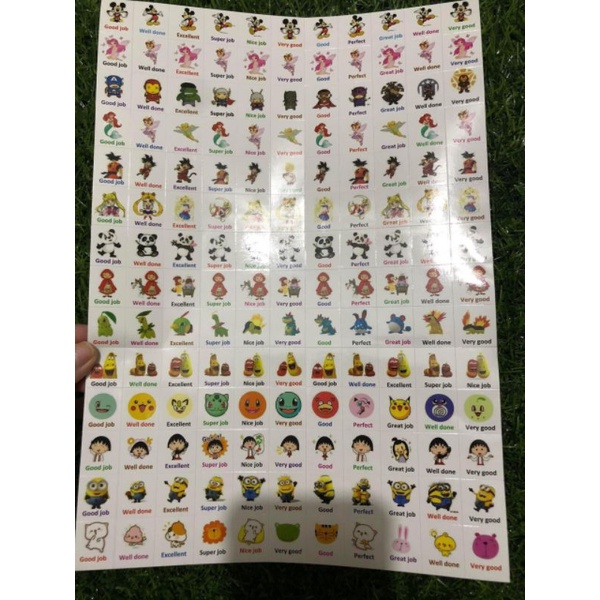 combo 12 tờ Sticker lời khen Tiếng Anh hình ảnh ngộ nghĩnh dễ thương