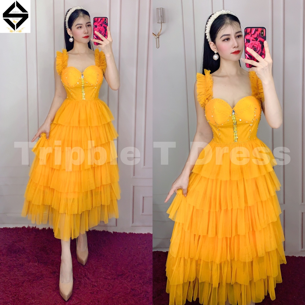 Đầm xoè dự tiệc xếp tầng kết cườm TRIPBLE T DRESS -Size M/L - MS160V