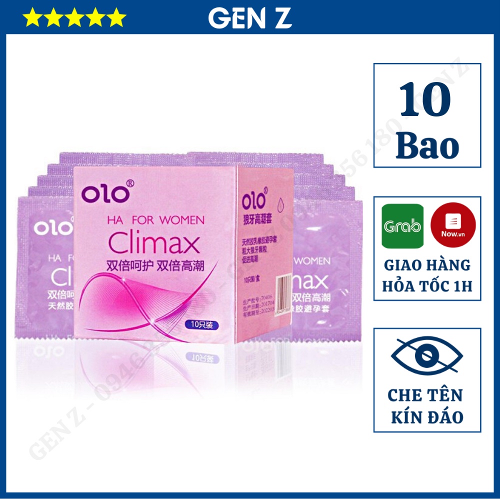 Bao Cao Su OLO Climax Ha For Women Có Gai, Nhiều Gel Bôi Trơn, Siêu Mỏng Nội Địa Trung - Hộp 10 BCS