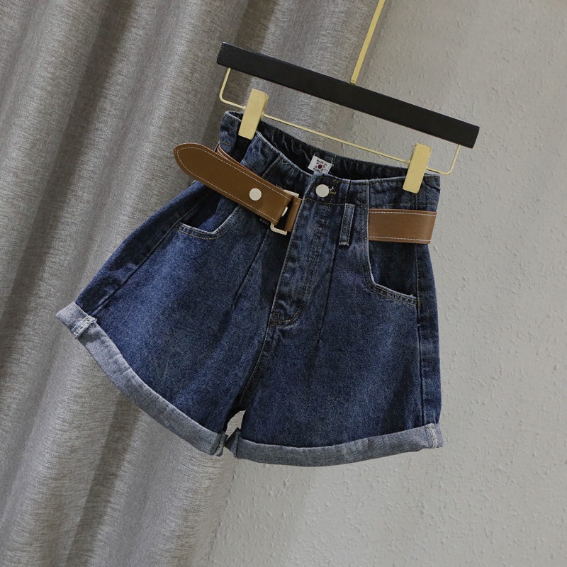 Jiashucheng Quần Short Denim Lưng Cao Dáng Rộng Viền Xoăn Thời Trang Xuân Hè Retro Thường Ngày Cho Nữ