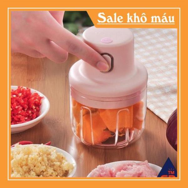 Máy xay mini cầm tay xay thịt gia vị tỏi ớt rau củ kèm dây sạc dung tích 250ml