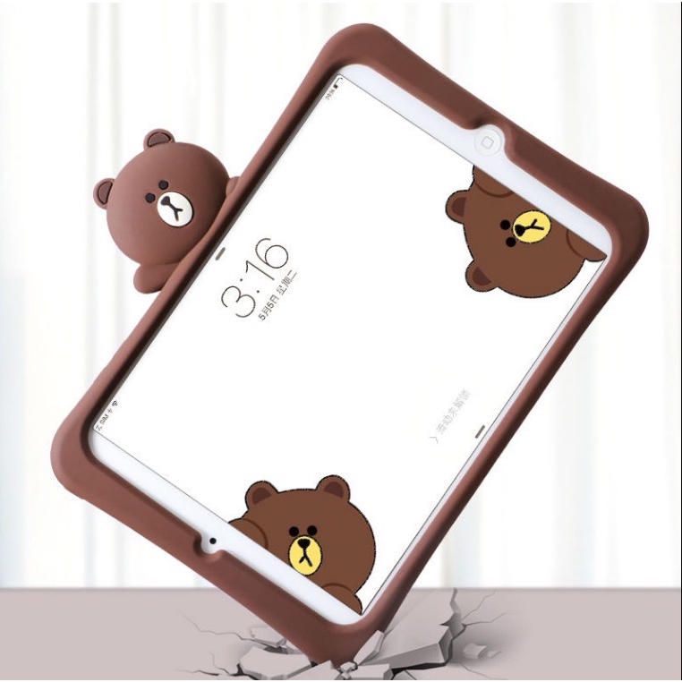 Ốp máy tính bảng bằng silicon chống rơi họa tiết gấu cho Apple iPad mini5 2 3 4 2019 air 10.5 11 inch