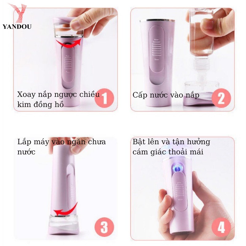 [Mã LTBAUAB15 giảm 7% đơn 99K] Máy phun sương Nano Yandou TL701 dưỡng ẩm da mặt kèm cáp sạc USB