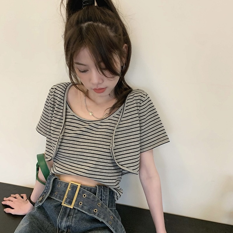 Áo thun ZHELIHANGFEI tay ngắn giả hai lớp phong cách quyến rũ