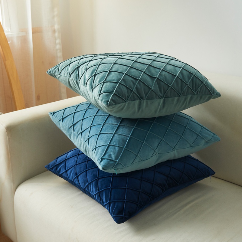 Vỏ Gối Nhung Hình Vuông Thêu Họa Tiết Kim Cương Màu Trơn Hiện Đại