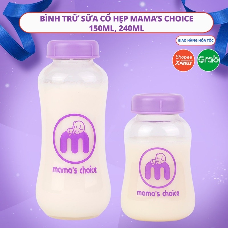 Bình Trữ Sữa Mama's Choice Dung Tích 150ml–240ml, Tương Thích Các Loại Máy Hút Sữa Cổ Hẹp MEDELA, UNIMOM,
