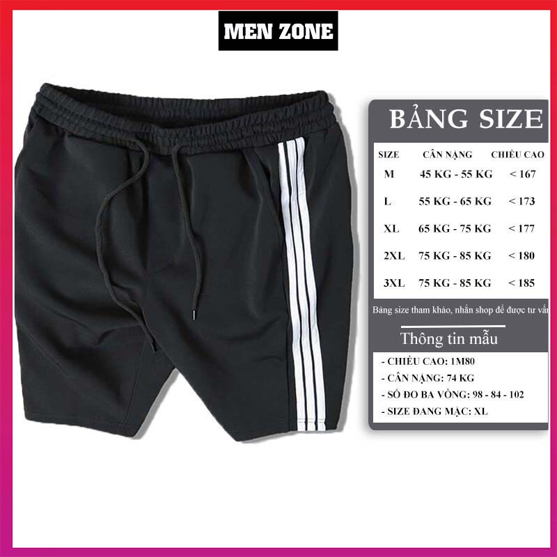 Quần Short Nam 3 Sọc Thể Thao MENZONE Quần Short Unisex Vải Poly Cao Cấp Mềm Mịn
