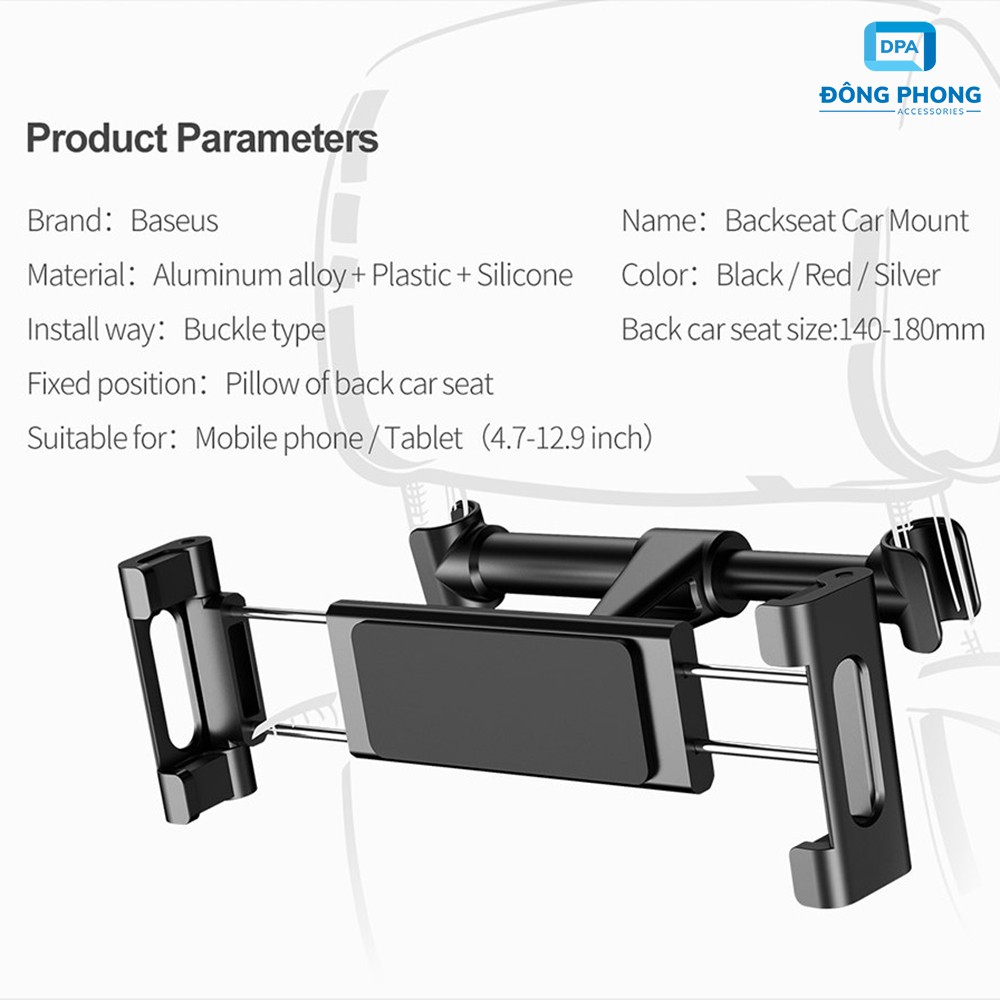 Đế Giữ iPad / Điện Thoại Trên Ghế Sau Xe Hơi Chính Hãng Baseus