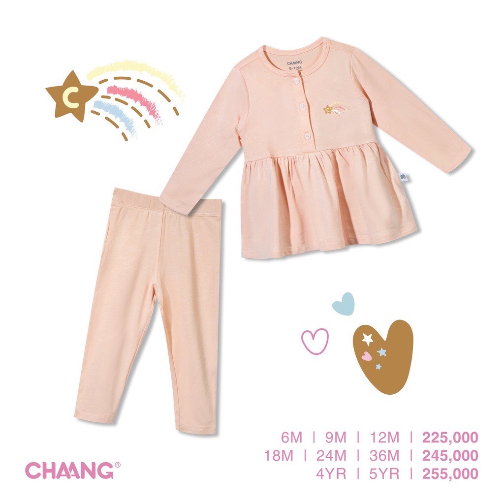 CHAANG - Bộ Babydoll dài tay thu đông Chaang bé gái mềm mại cho bé 3M 6M 9M 12M 18M 24M 36M 4Y 5Y Full AW Punchunkorea